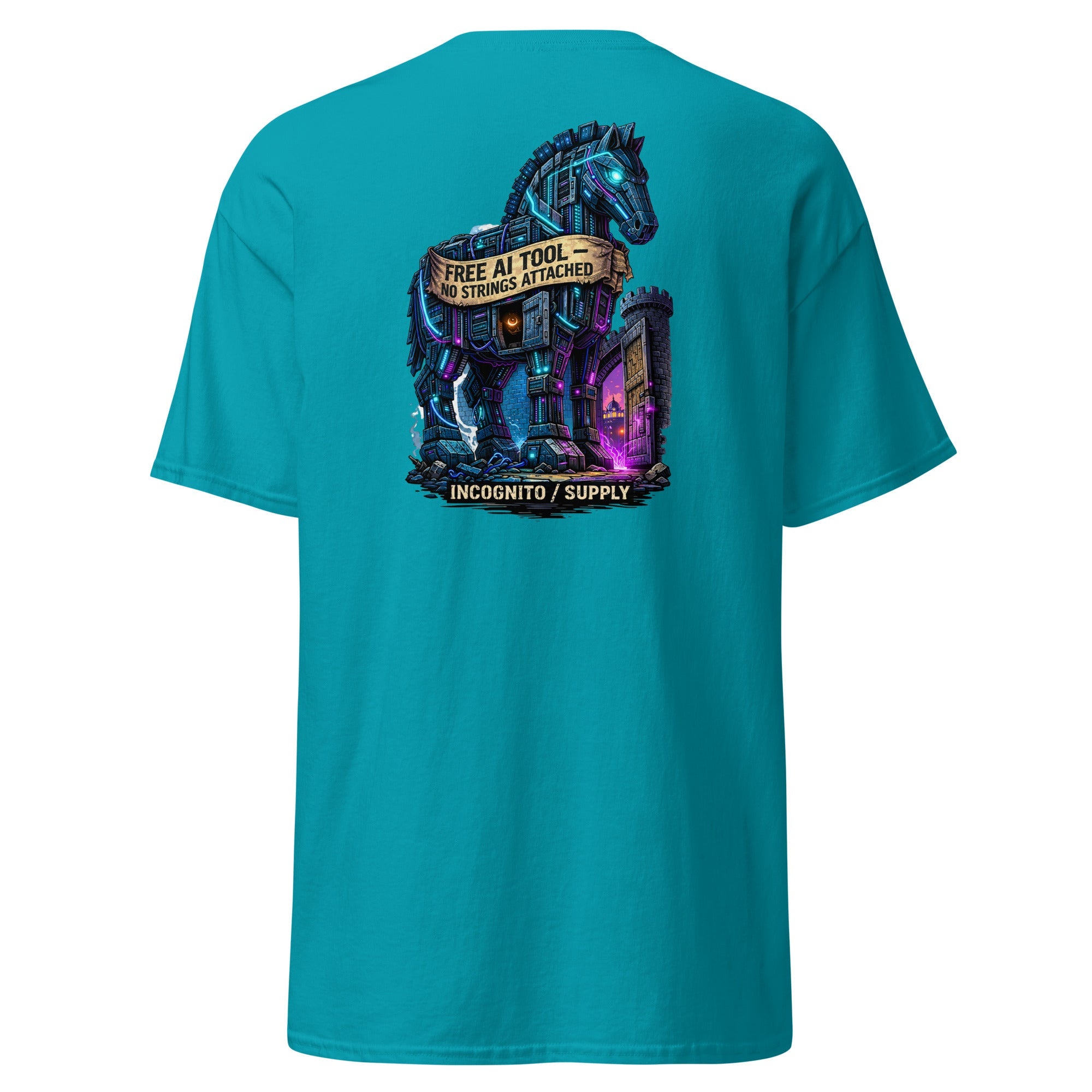 Cyberpunk Trojan Horse "Free AI Tool" Graphic Tee - Incognito Supply - T - SHIRT