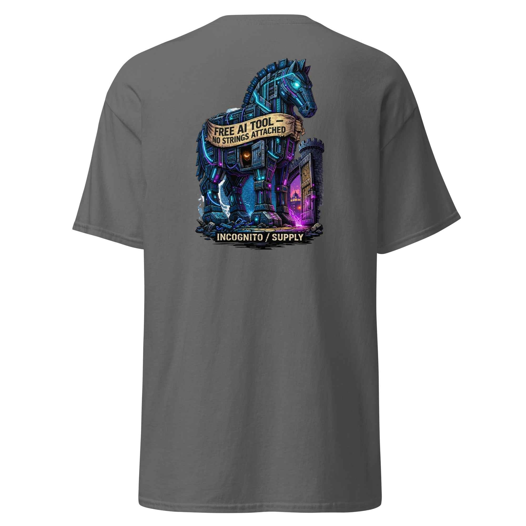 Cyberpunk Trojan Horse "Free AI Tool" Graphic Tee