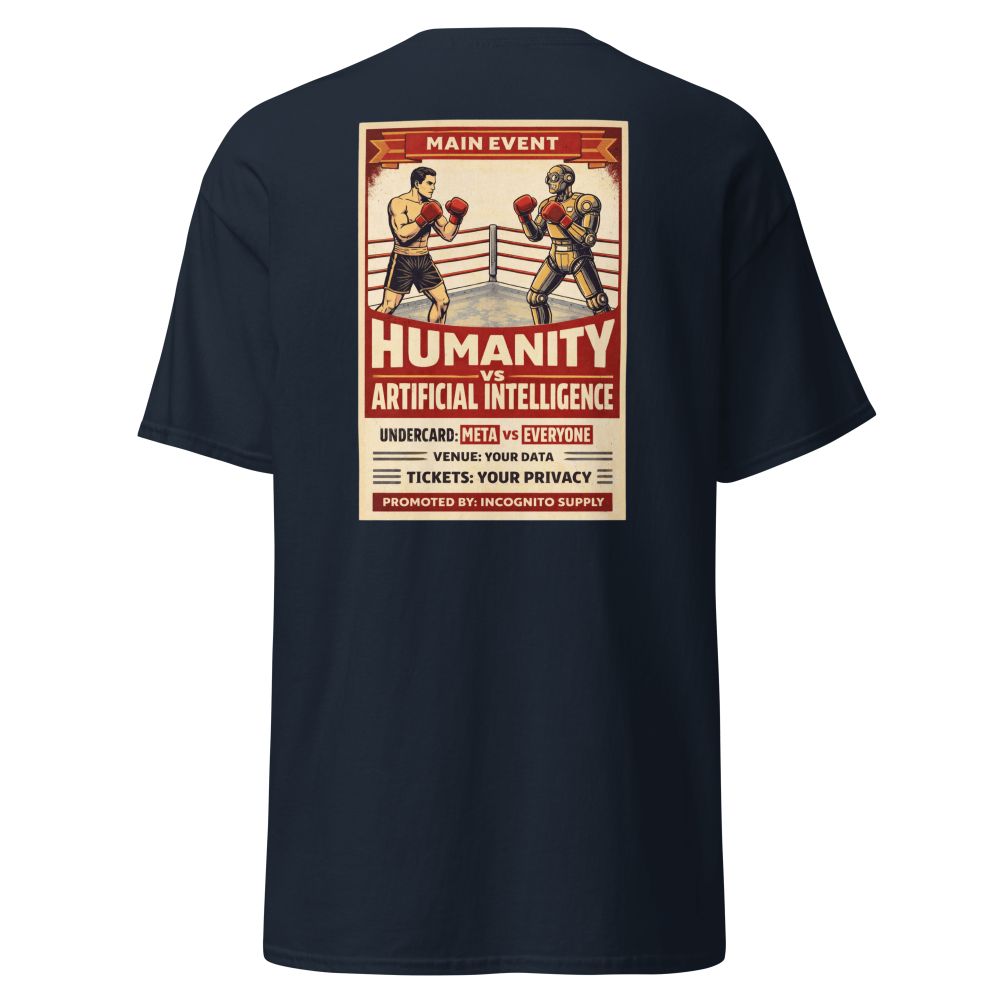 "Humanity vs AI" Vintage Boxing Poster T-Shirt | Retro Tech Graphic Tee - Incognito Supply - T - SHIRT