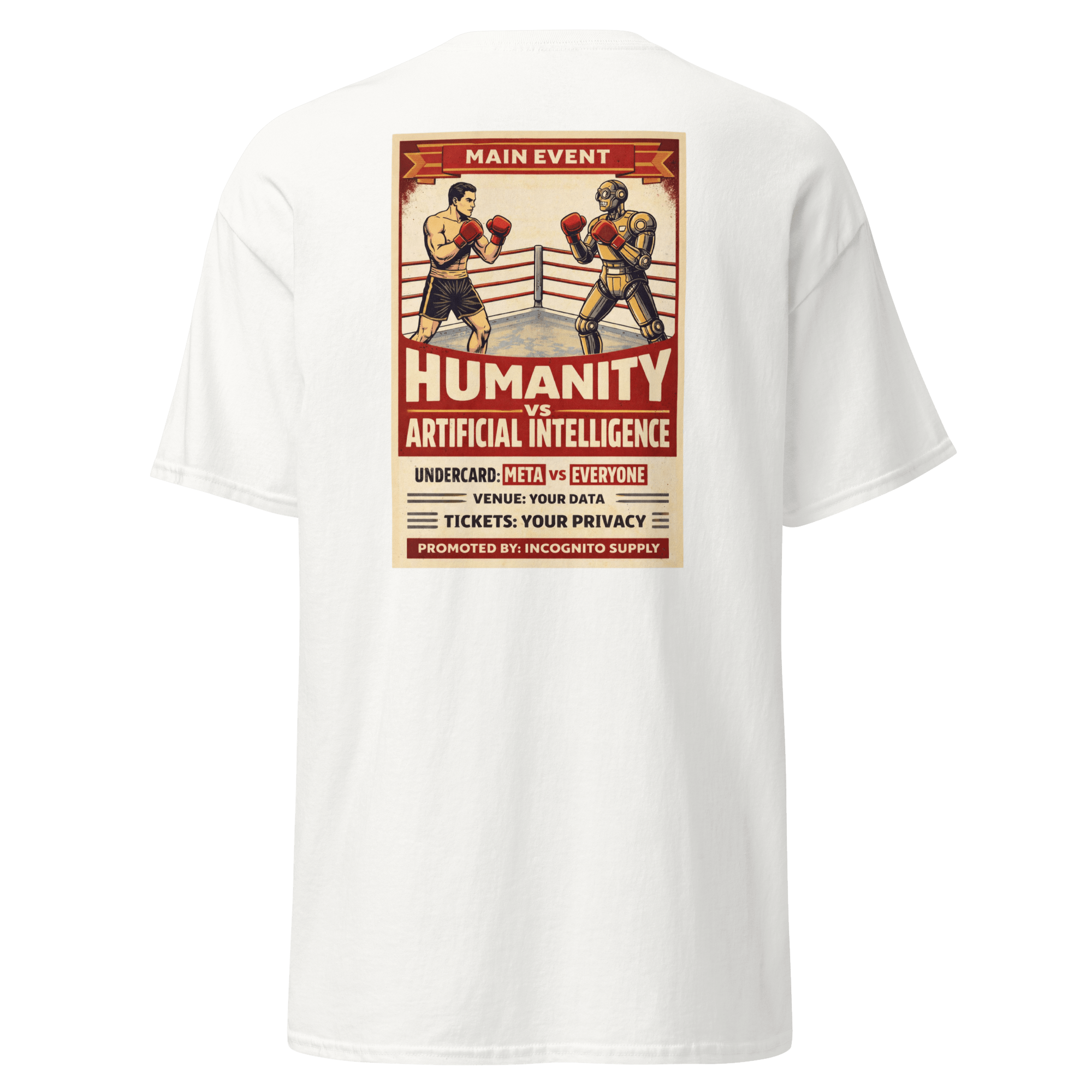 "Humanity vs AI" Vintage Boxing Poster T-Shirt | Retro Tech Graphic Tee - Incognito Supply - T - SHIRT