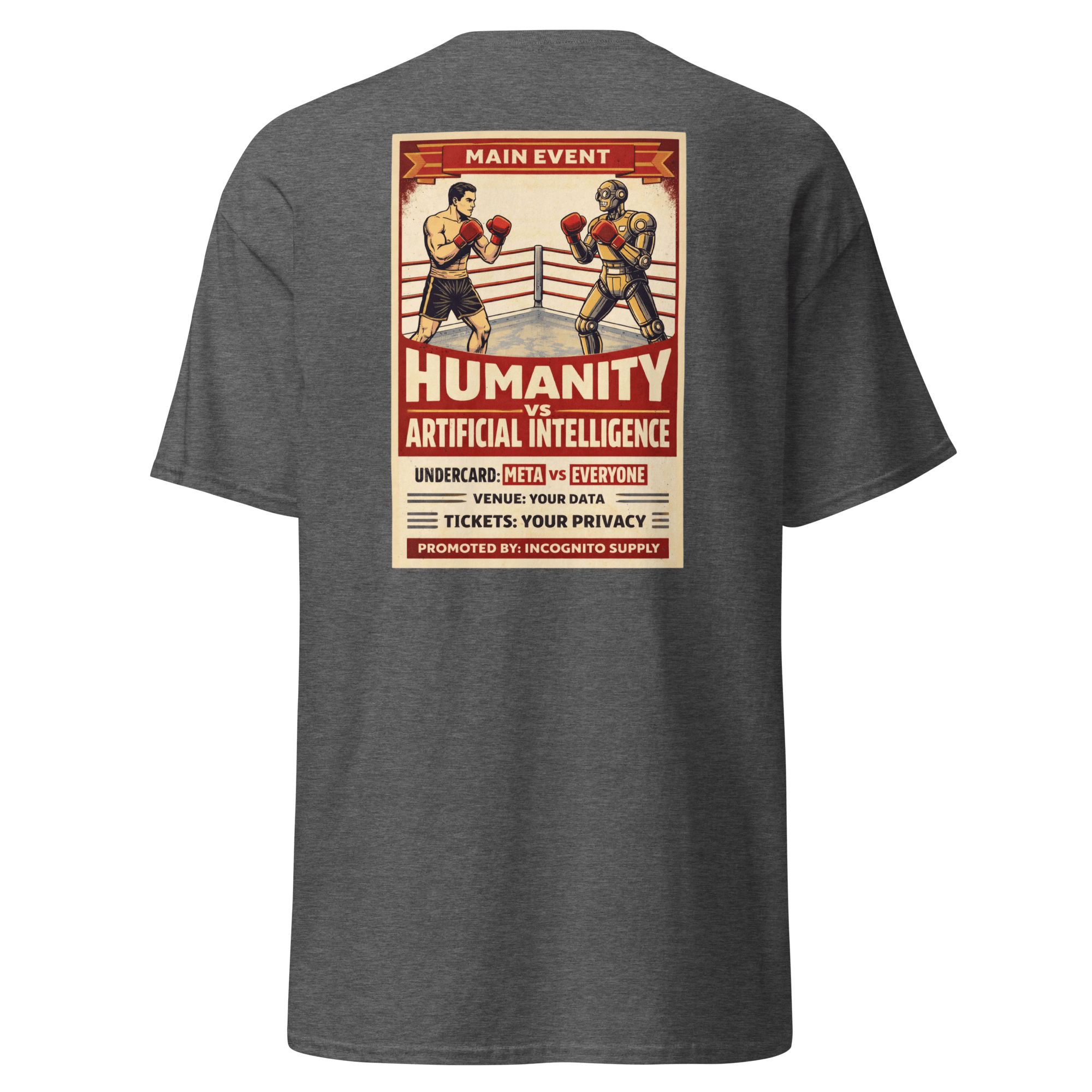 "Humanity vs AI" Vintage Boxing Poster T-Shirt | Retro Tech Graphic Tee - Incognito Supply - T - SHIRT
