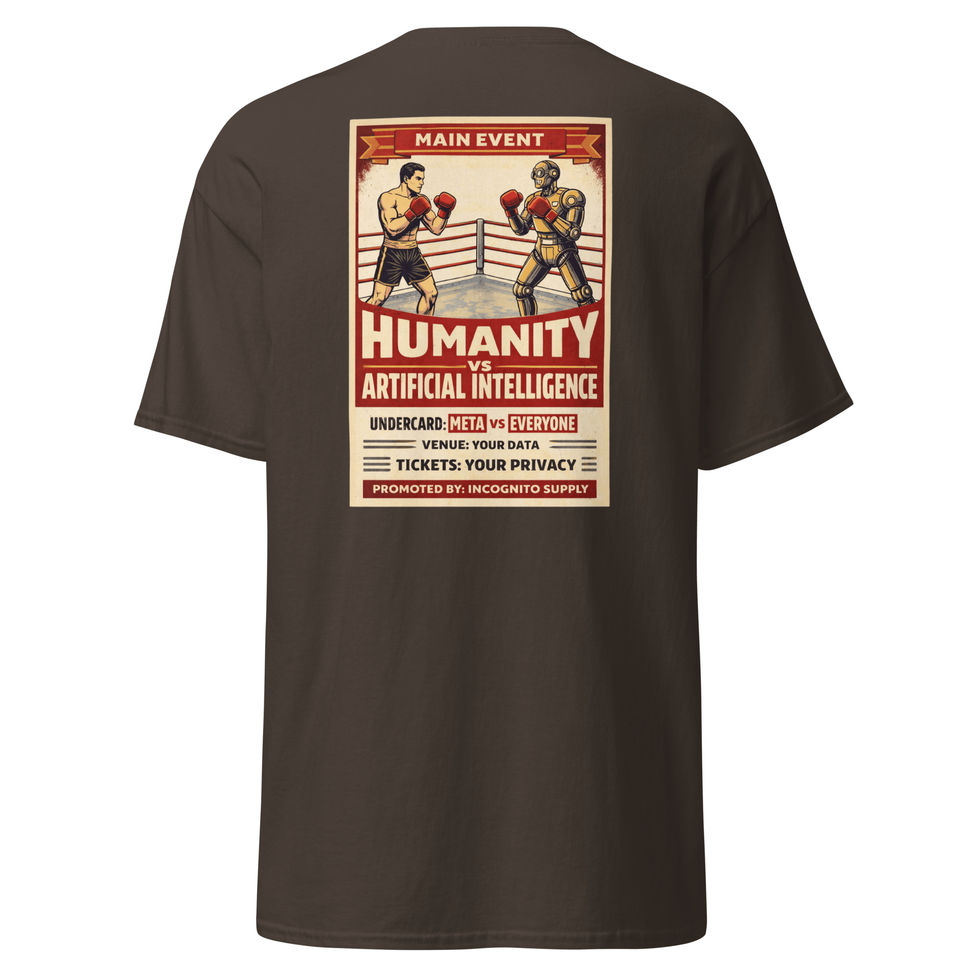 "Humanity vs AI" Vintage Boxing Poster T-Shirt | Retro Tech Graphic Tee - Incognito Supply - T - SHIRT