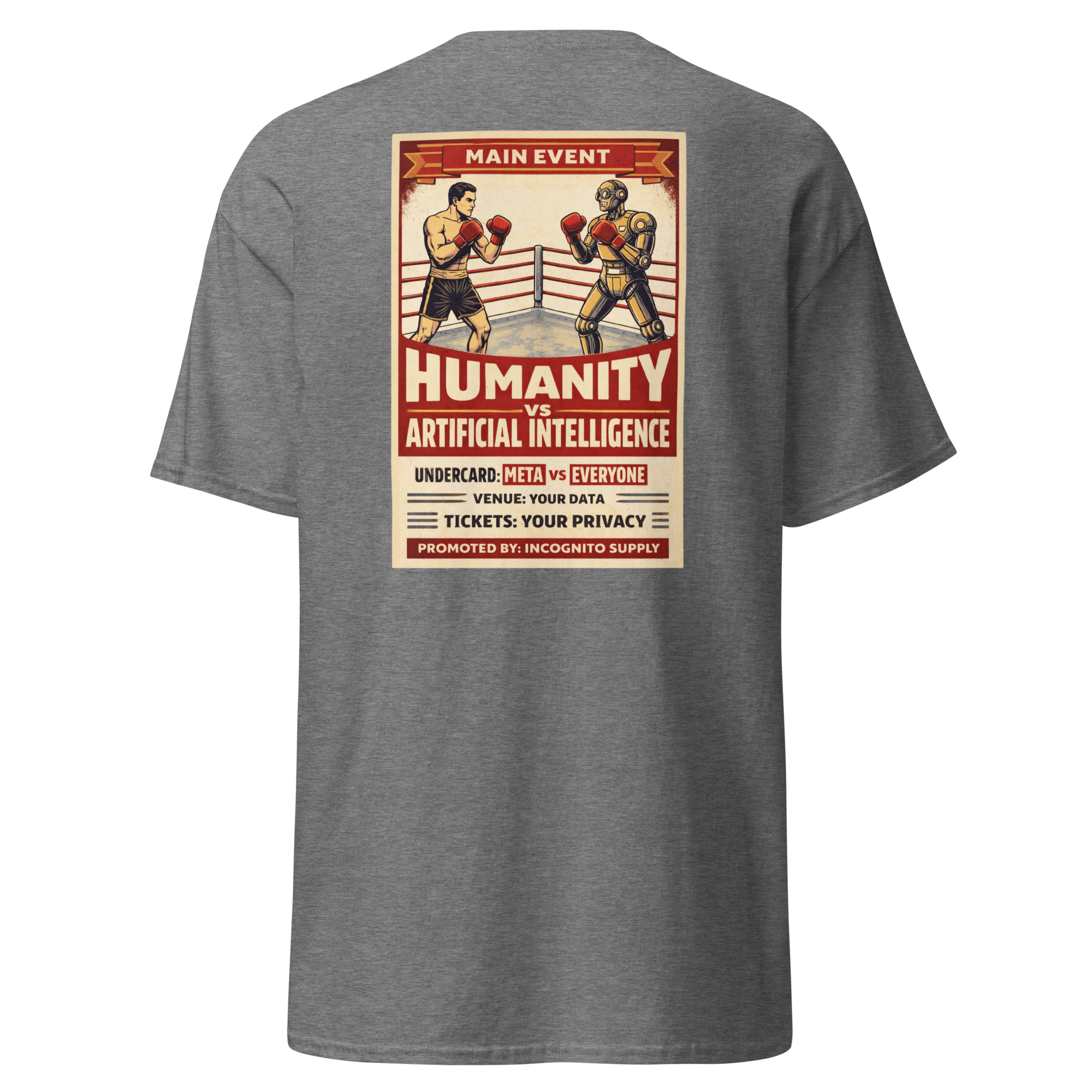 "Humanity vs AI" Vintage Boxing Poster T-Shirt | Retro Tech Graphic Tee - Incognito Supply - T - SHIRT