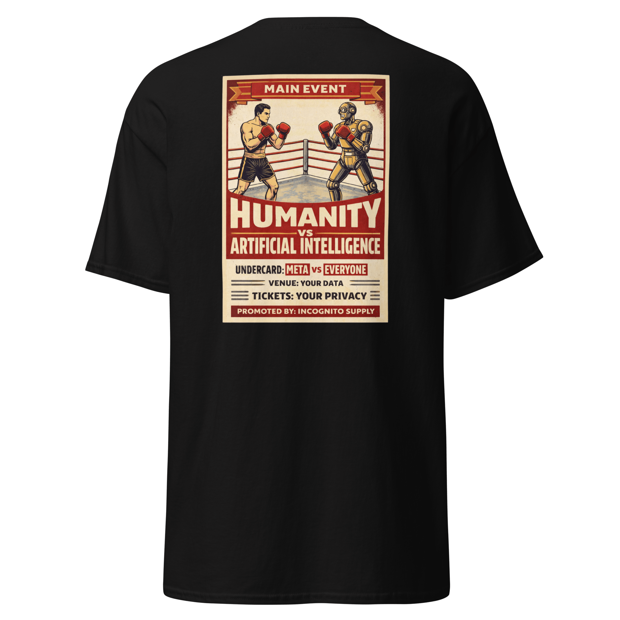 "Humanity vs AI" Vintage Boxing Poster T-Shirt | Retro Tech Graphic Tee - Incognito Supply - T - SHIRT