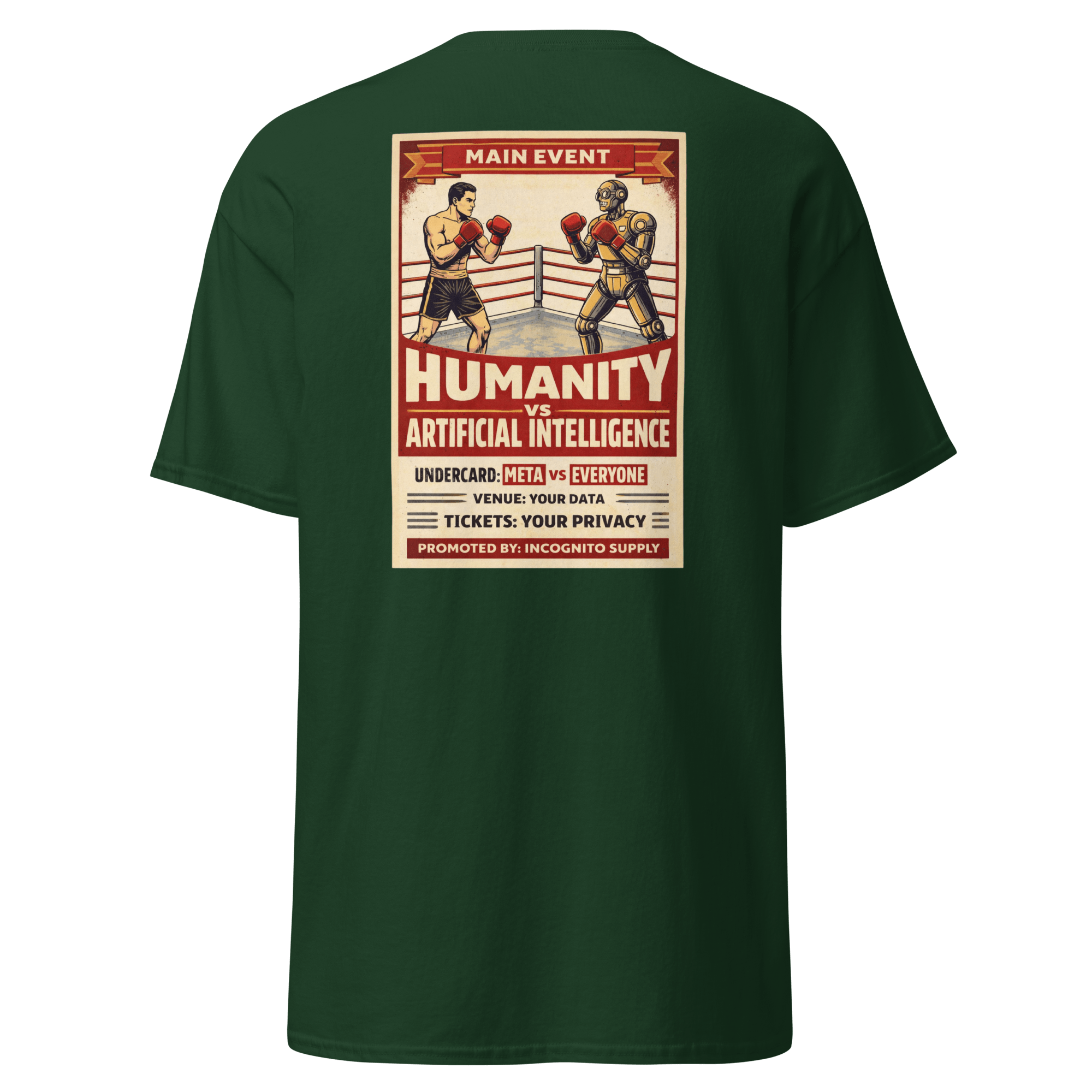 "Humanity vs AI" Vintage Boxing Poster T-Shirt | Retro Tech Graphic Tee - Incognito Supply - T - SHIRT