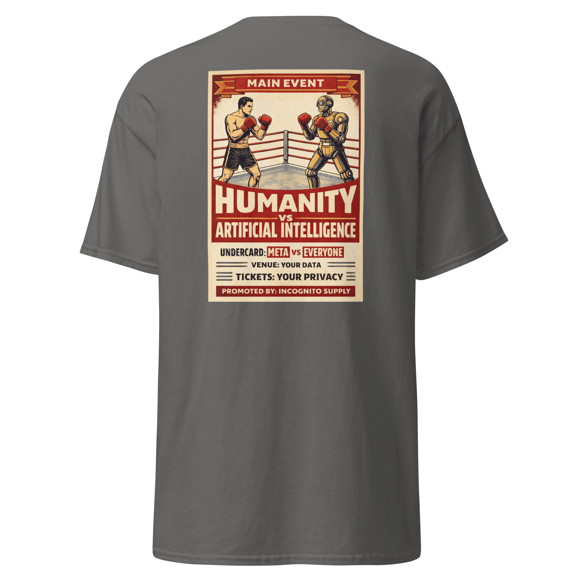 "Humanity vs AI" Vintage Boxing Poster T-Shirt | Retro Tech Graphic Tee - Incognito Supply - T - SHIRT