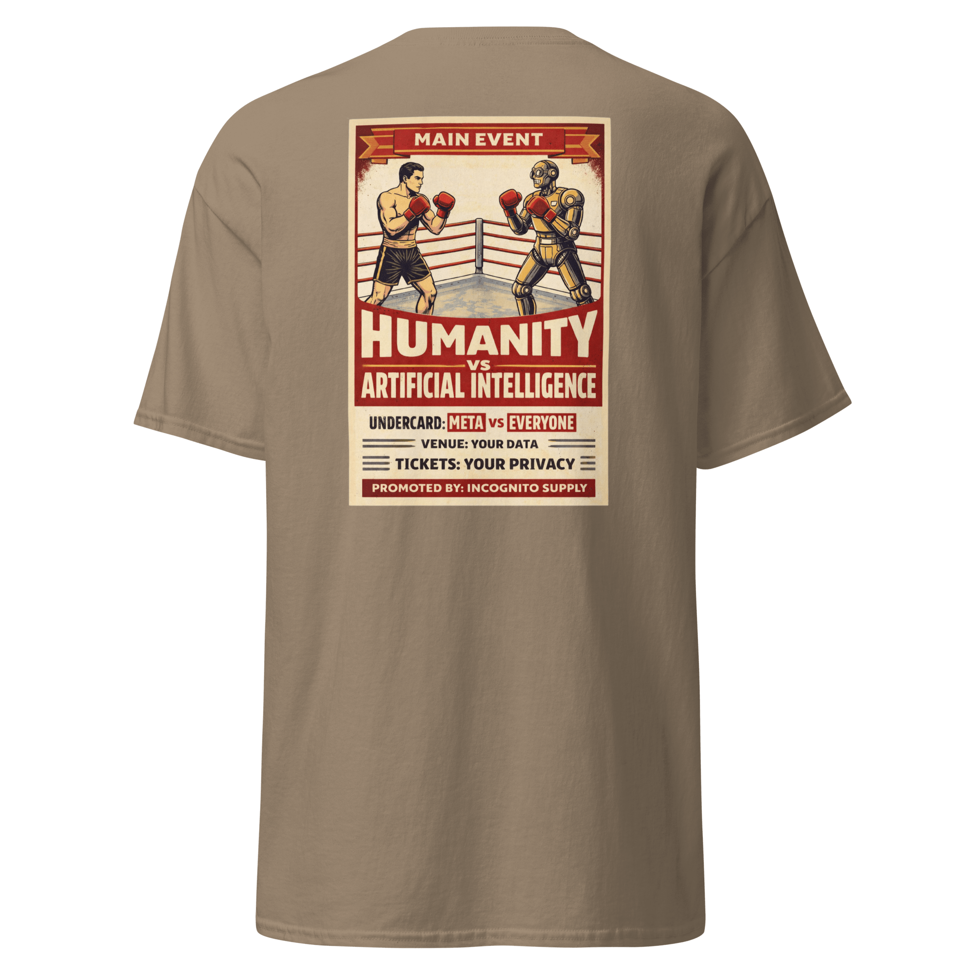 "Humanity vs AI" Vintage Boxing Poster T-Shirt | Retro Tech Graphic Tee - Incognito Supply - T - SHIRT